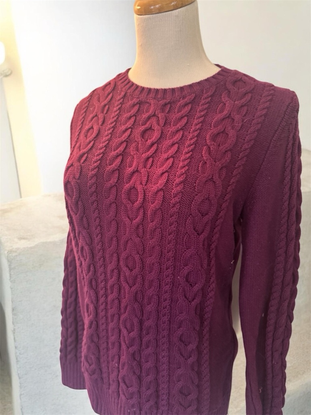 [L.L.Bean] Double L Mixed Cable Knit Crewneck Sweater in Berry Sz: S
